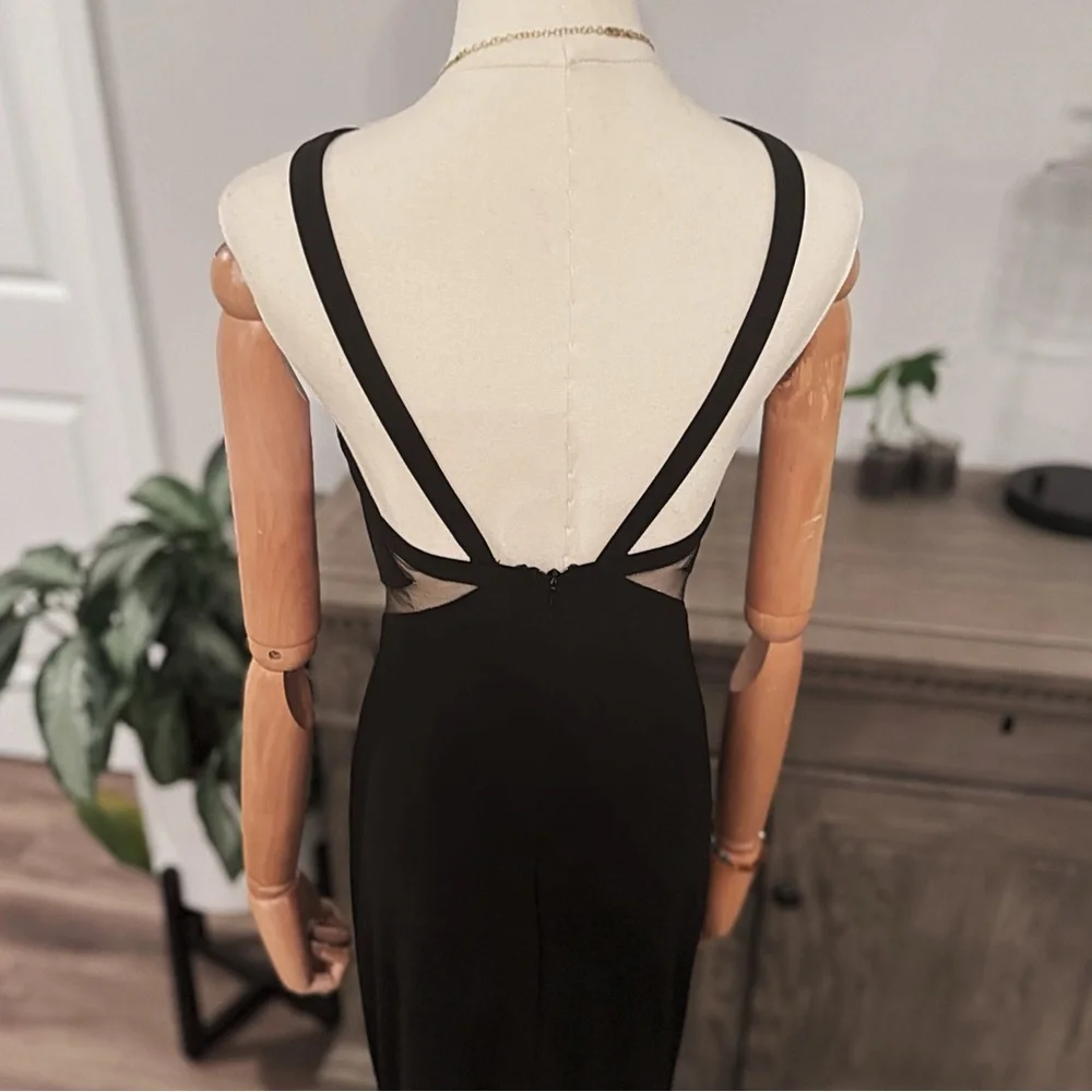 JVN by Jovani Black Gown With Mesh Inserts - Picture 8 of 9